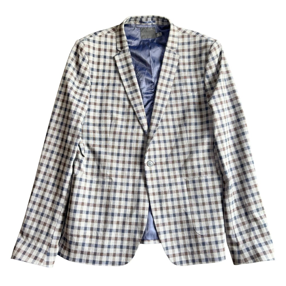 ASOS‎ Mens Grey Gingham Check Single Breasted Blazer Jacket